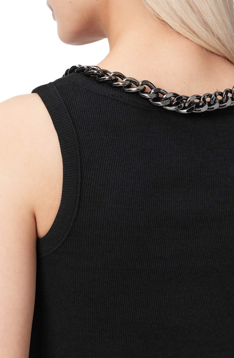 AllSaints Lucy Chain Embellished Rib Knit Cotton Blend Tank, Alternate, color, Black