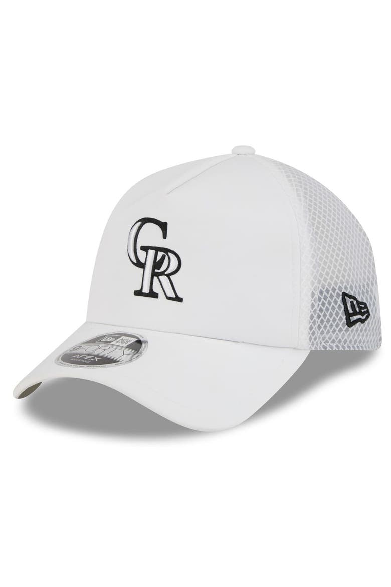 Men's New Era White Colorado Rockies 2026 Batting Practice Apex 9FORTY Adjustable Trucker Hat, Main, color, White