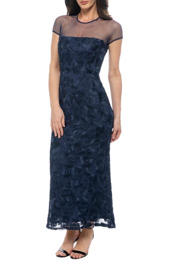 MARINA MARINA CAP SLEEVE FLORAL GOWN