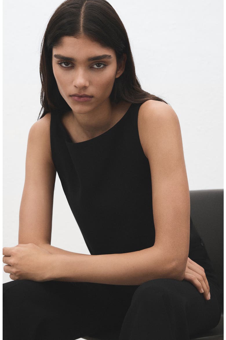 Round Neck Sleeveless Suiting Top, Alternate, color, BLACK