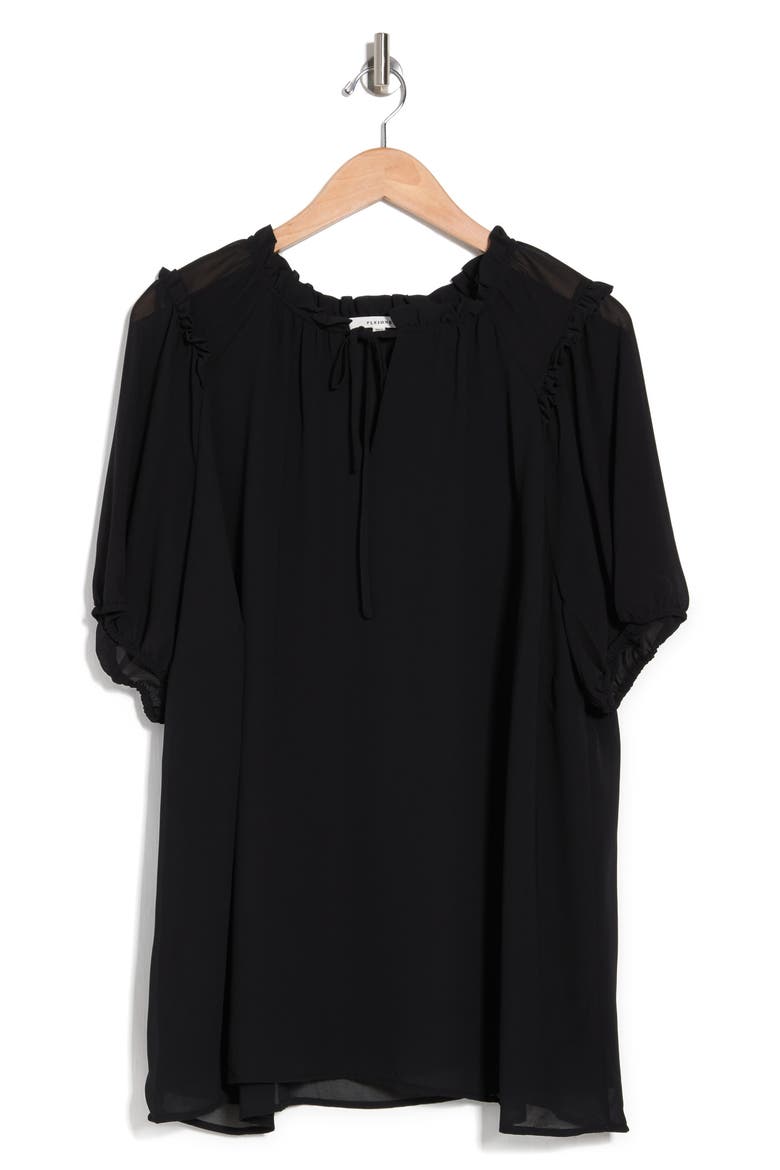 Short Sleeve Ruffle Blouse, Alternate, color, BLACK