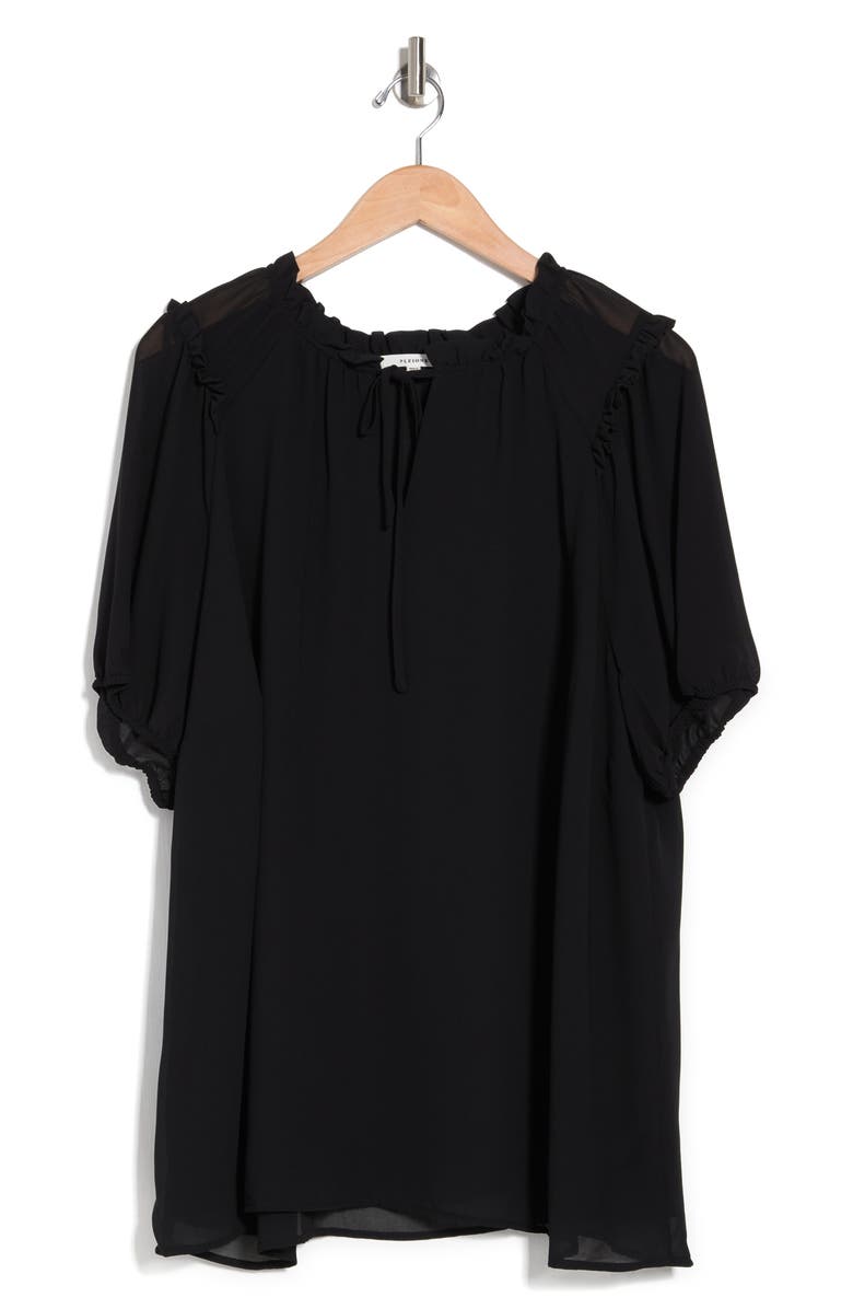 Pleione Short Sleeve Ruffle Blouse, Alternate, color, 