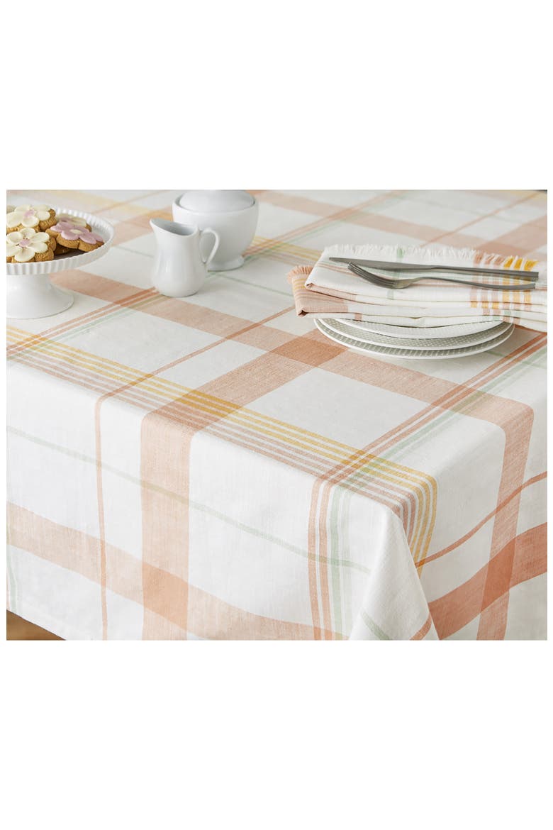Happy Day Plaid Tablecloth, Alternate, color, WHITE/ PINK MULTI