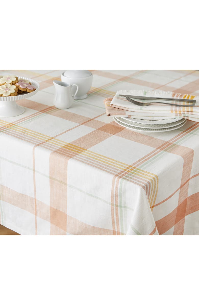 Design Imports Happy Day Plaid Tablecloth, Alternate, color, White/ Pink Multi