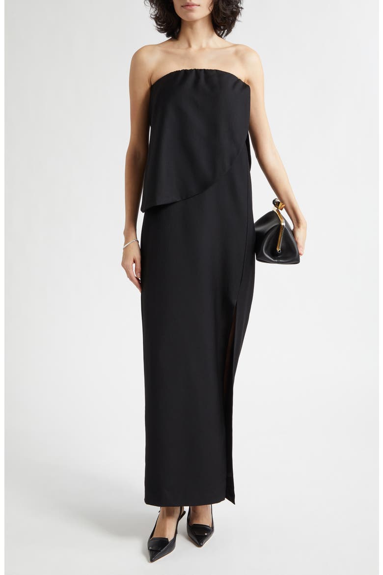 Elspeth Strapless Wool Maxi Dress, Alternate, color, BLACK