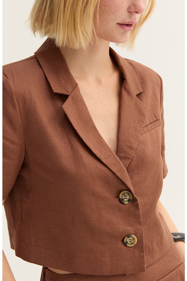 Cropped Linen Blend Blazer, Alternate, color, Brown