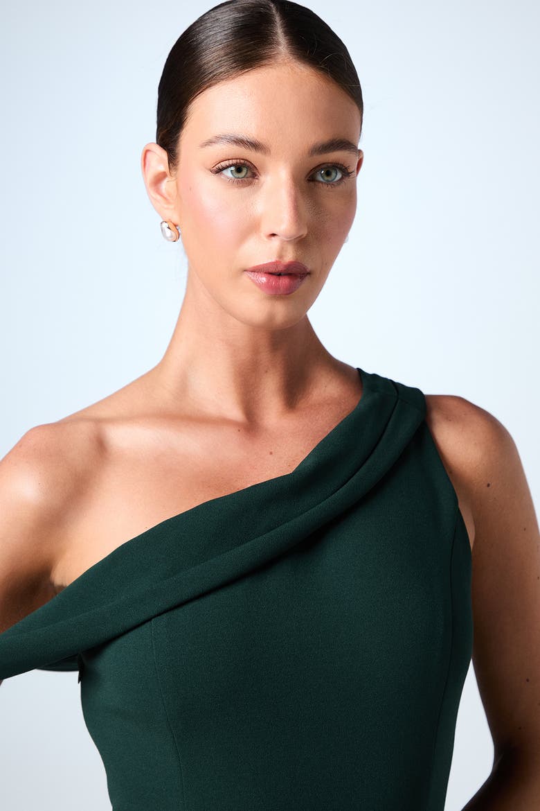 Scuba Crepe Black Tie Dress, Alternate, color, Emerald
