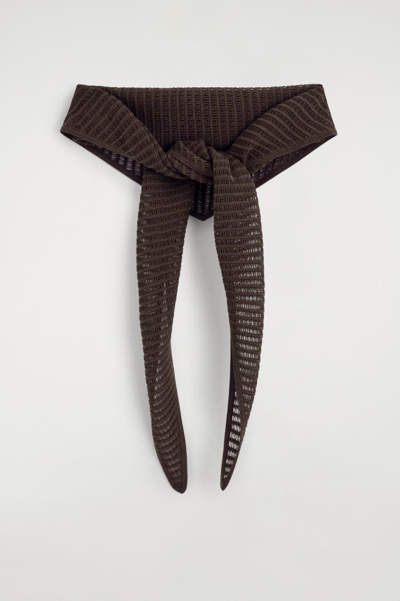 Pointelle-knit Triangle Scarf, Main, color, BROWN