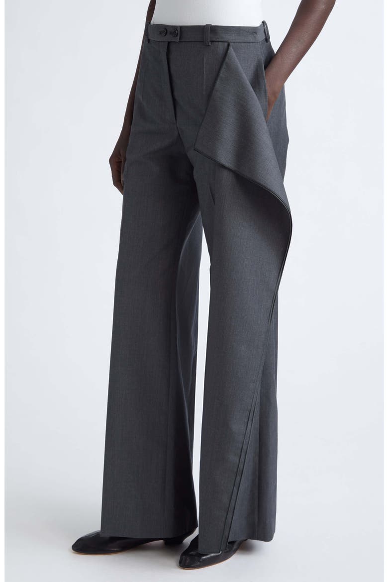 Low Waist Side Panel Wool & Mohair Wide Leg Trousers, Alternate, color, FOG