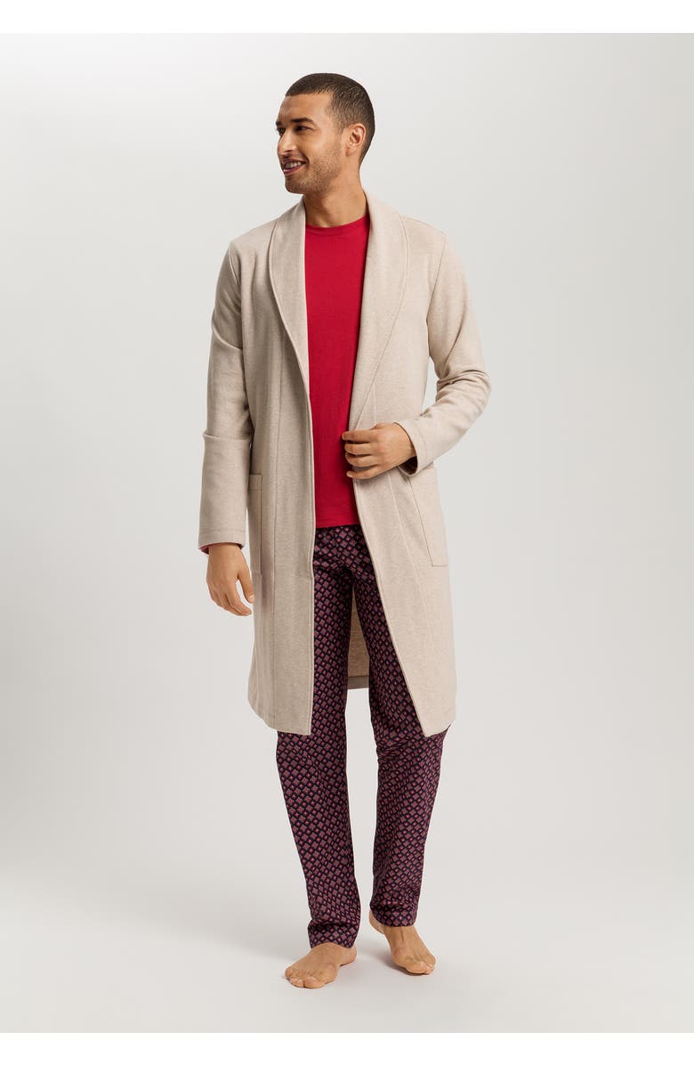 Hanro Cozy Living Organic Cotton Soft Jersey Robe, Alternate, color, Camel Melange