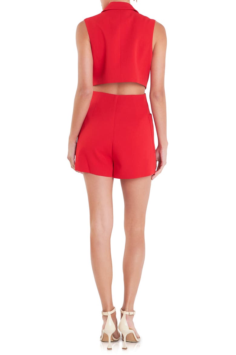 Double Breasted Cutout Sleeveless Blazer Romper, Alternate, color, RED