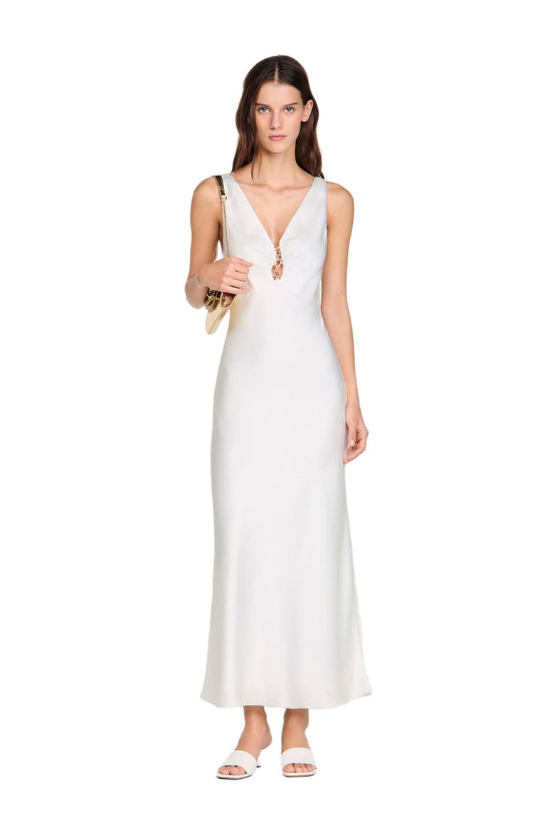 Jewel satin-effect maxi dress, Alternate, color, White