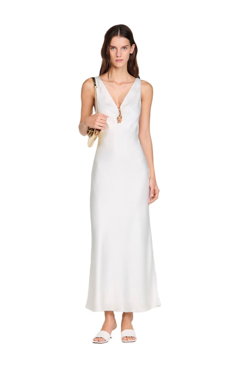 SANDRO Jewel satin-effect maxi dress, Alternate, color, White