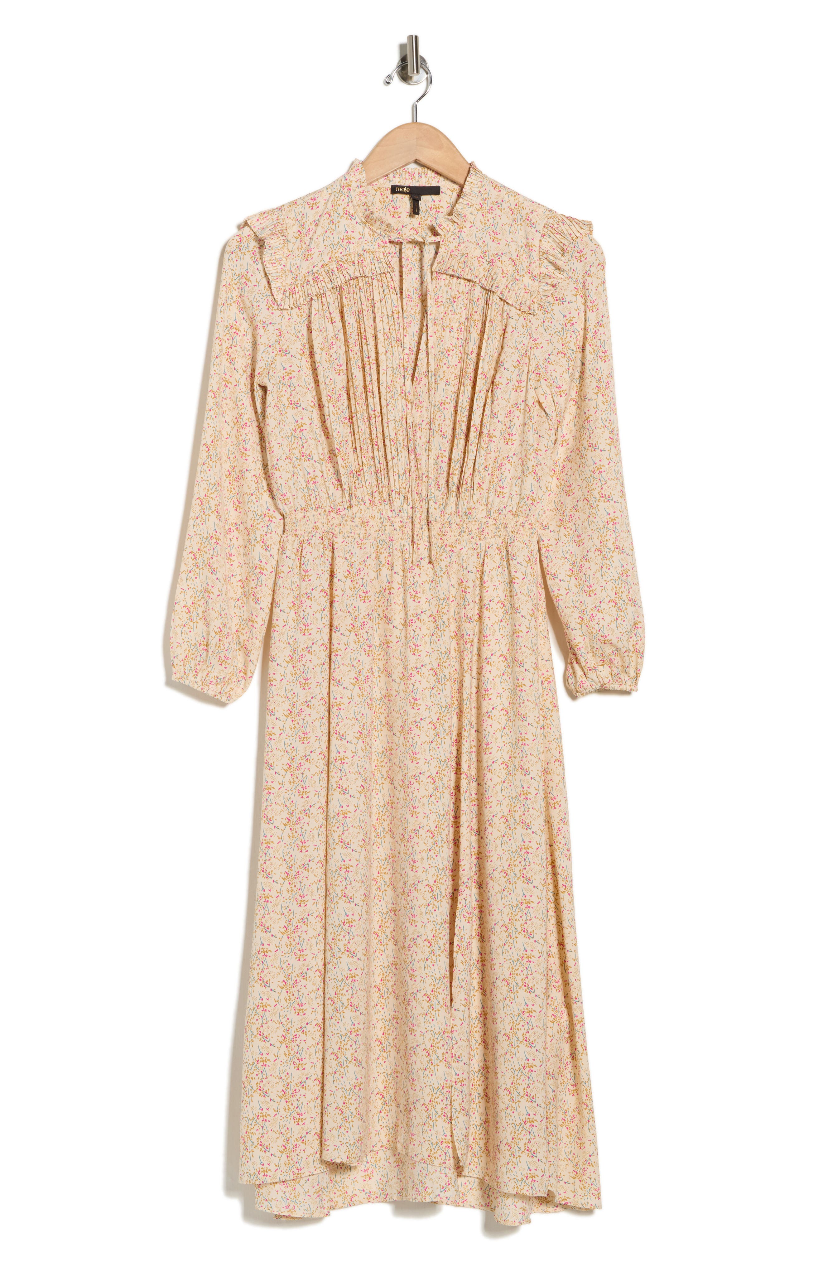 maje Ripletto Long Sleeve Midi Dress