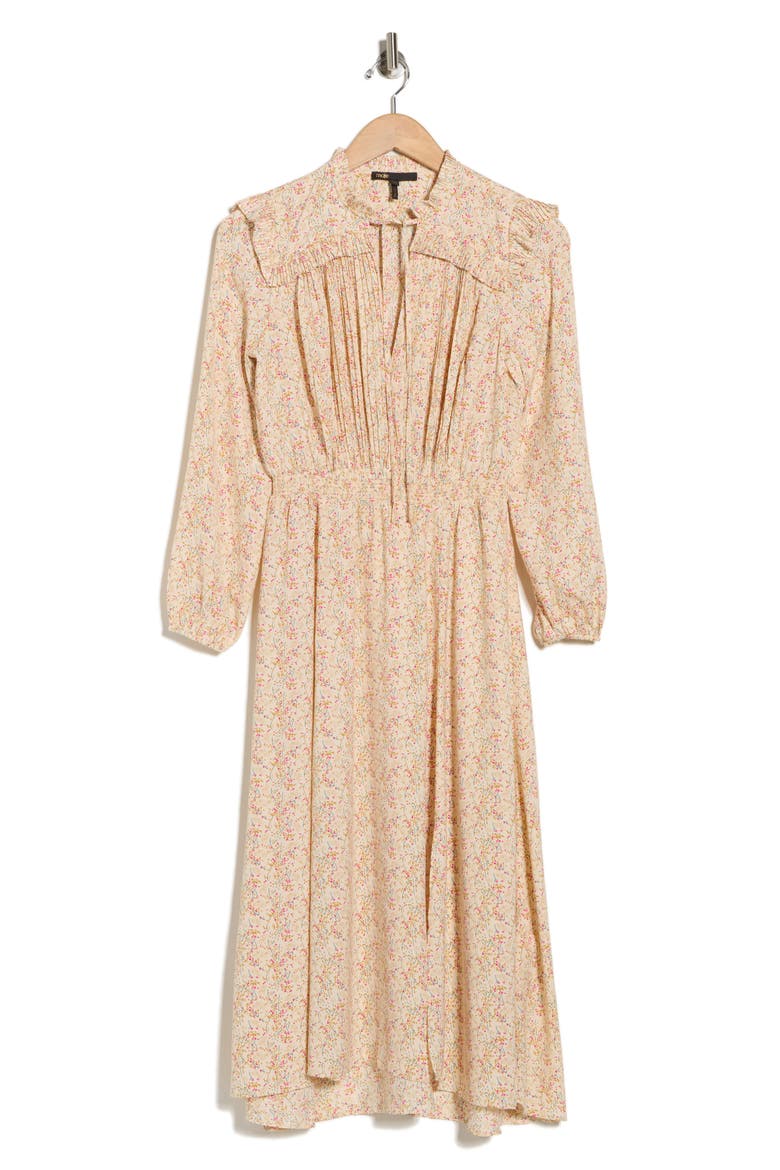Ripletto Long Sleeve Midi Dress, Alternate, color, IMPRIME FLEURS ECRU/FUCHSIA