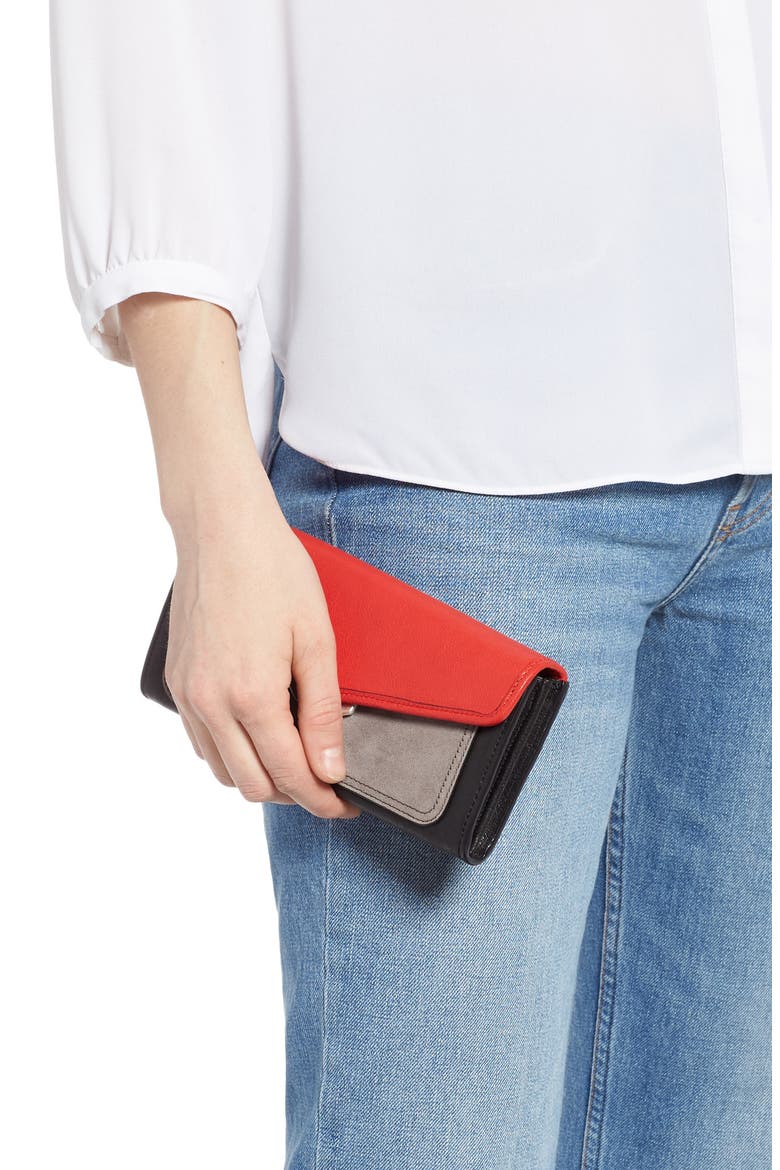Field Leather Continental Wallet, Alternate, color, FIERY RED COLOR BLOCK