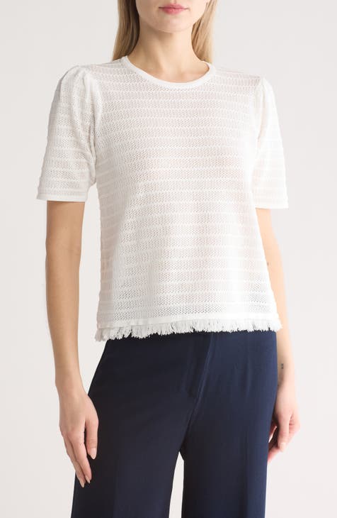 Open Stitch Fringe Sweater Top