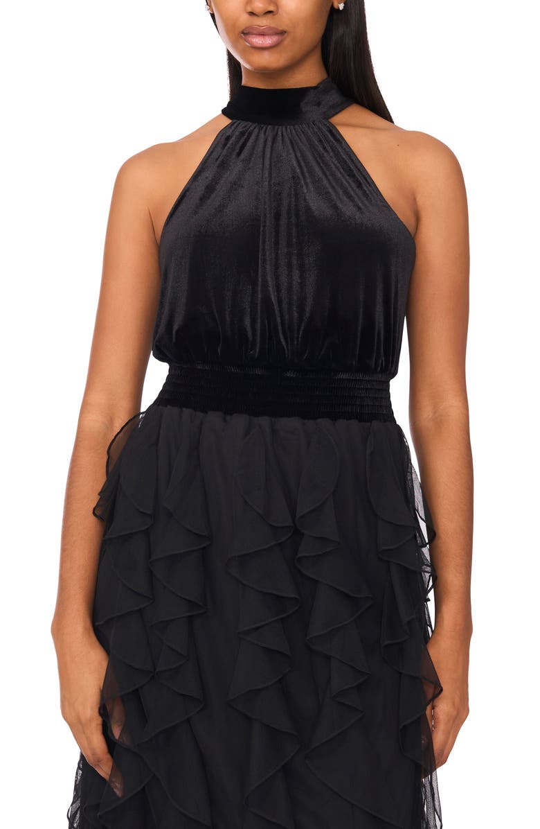 Halogen<sup>®</sup> Halter Neck Cascading Ruffle Maxi Dress, Alternate, color, Rich Black