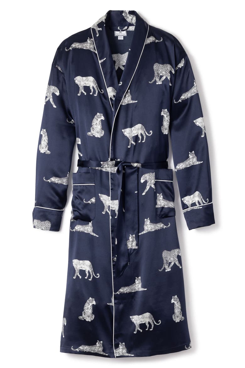Panthre de Nuit Silk Robe, Alternate, color, NAVY
