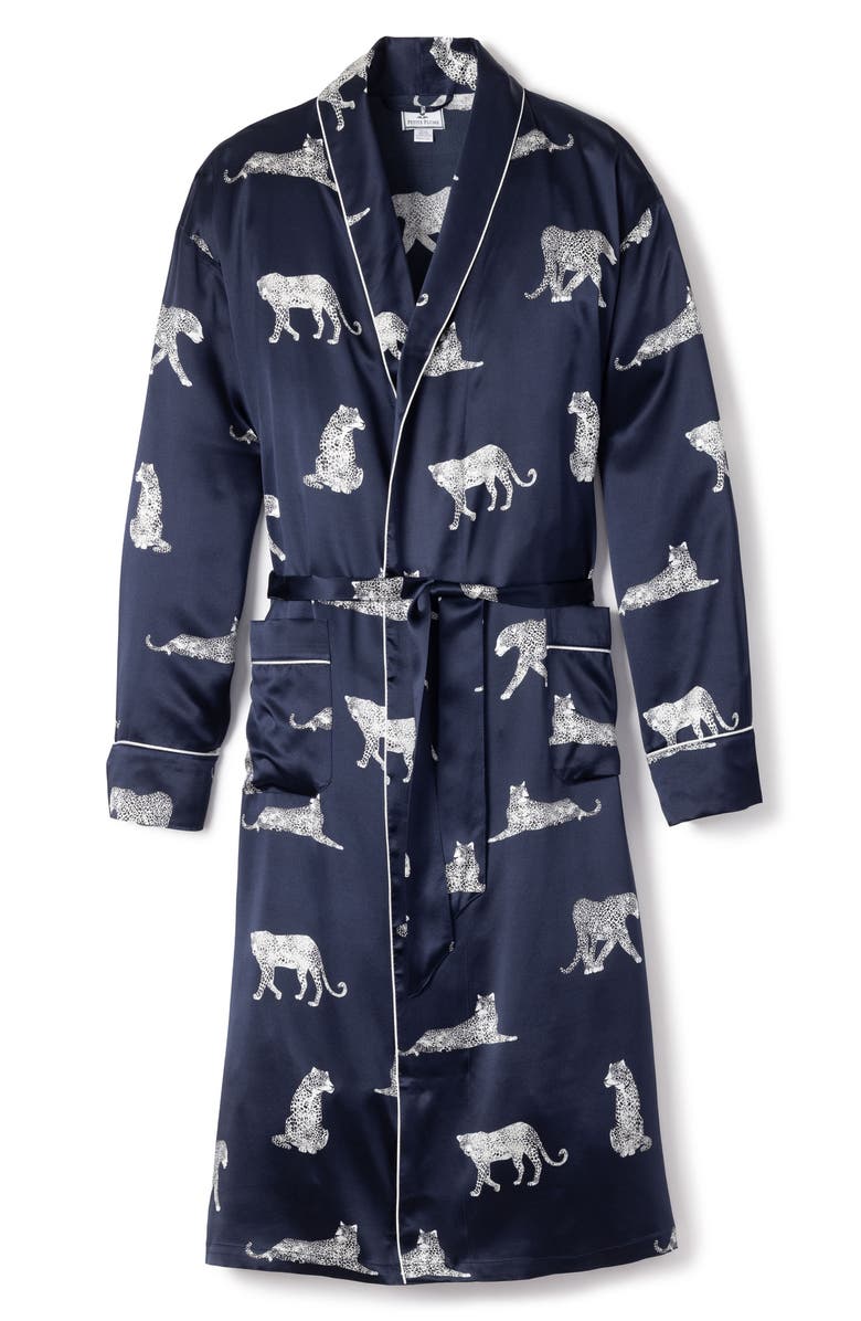 Petite Plume Panthre de Nuit Silk Robe, Alternate, color, Navy