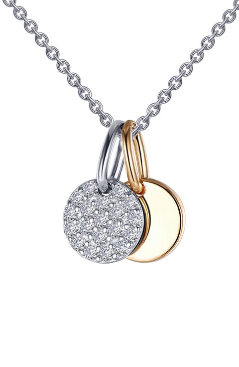 Simulated Diamond Double Disc Pendant Necklace