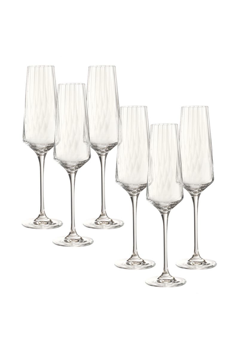 Poznan Optical Glass Champagne Flute 6 oz Transparent Set of 6, Main, color, Clear