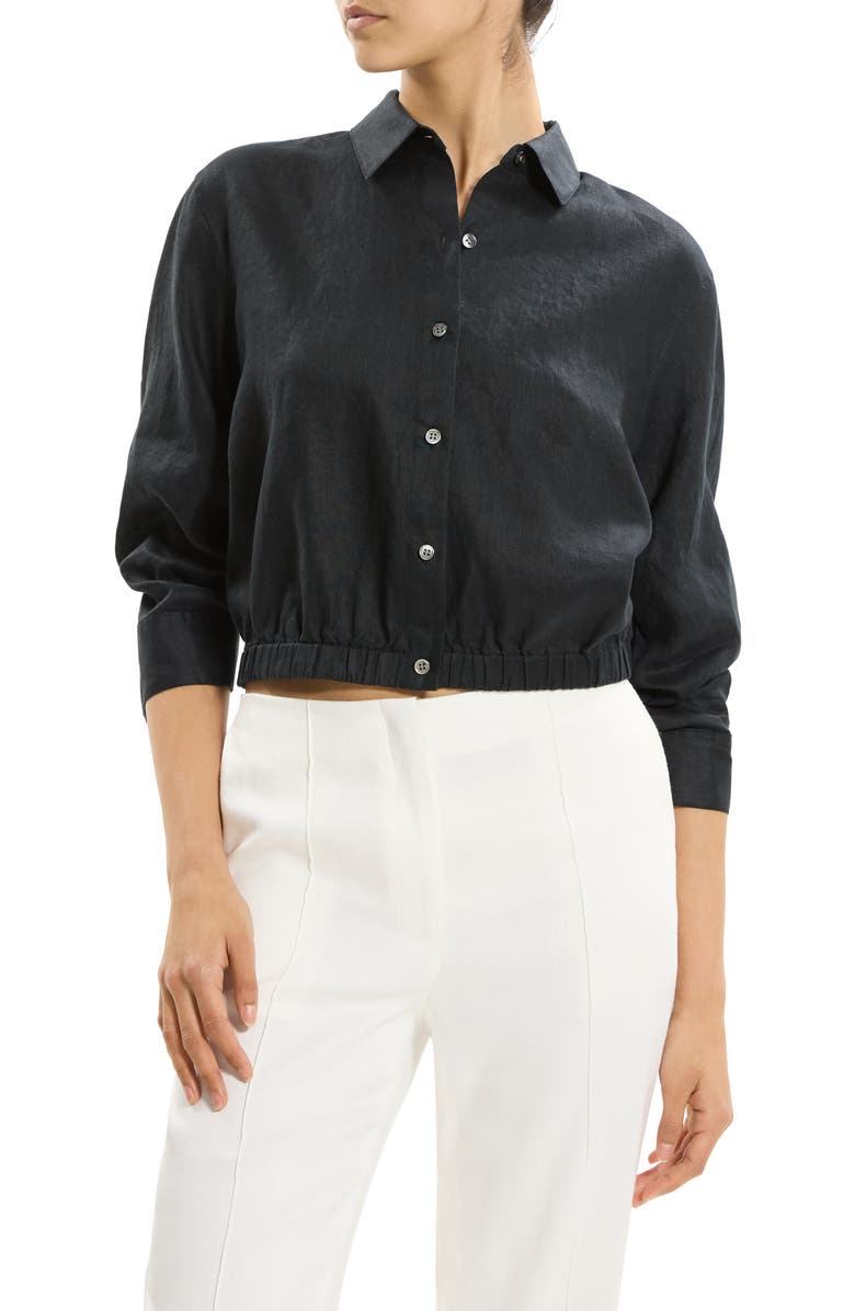 Theory Fixed Sleeve Linen Button-Up Shirt, Main, color, Black