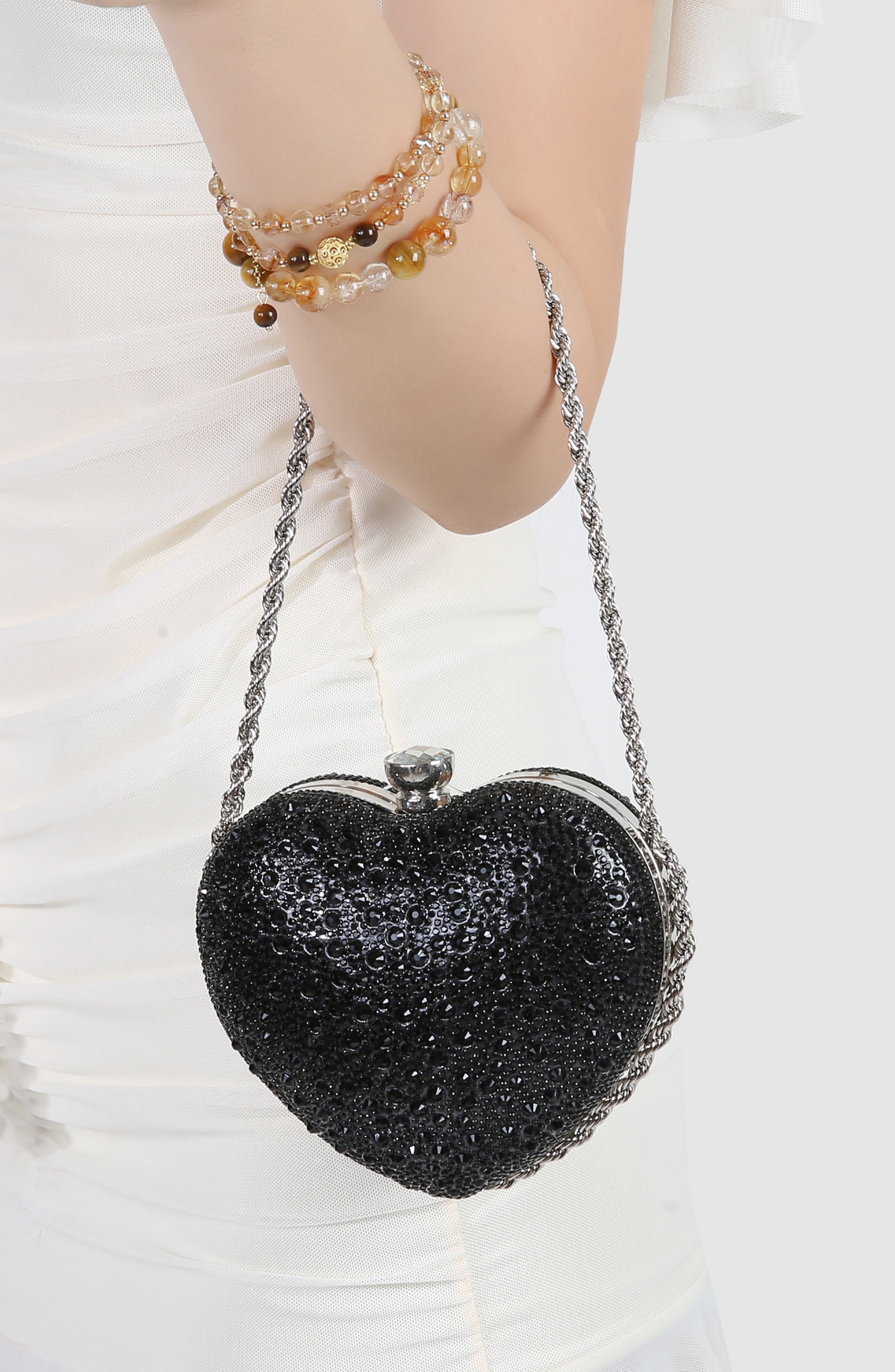 Heart Shaped Rhinestone Clasp Purse, Alternate, color, BLACK