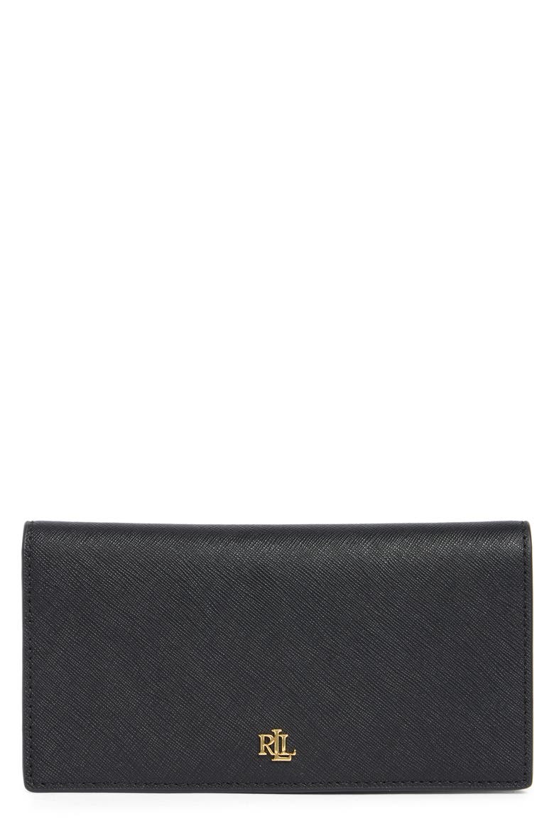 Slim Crosshatch Leather Bifold Wallet, Main, color, BLACK