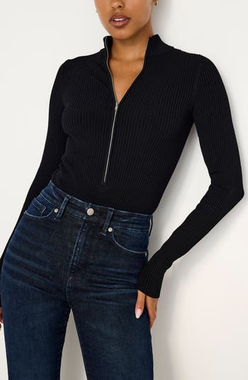 GOOD AMERICAN GOOD AMERICAN VIRGO LONG SLEEVE RIB THONG BODYSUIT