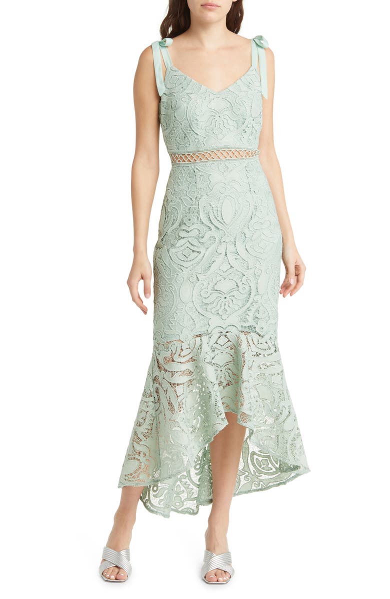 Lulus Won Your Heart Embroidered Lace Dress, Main, color, Sage Green