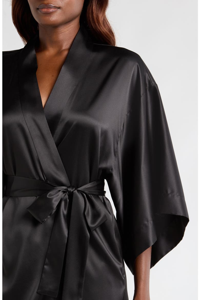 Glamour Short Satin Robe, Alternate, color, BLACK