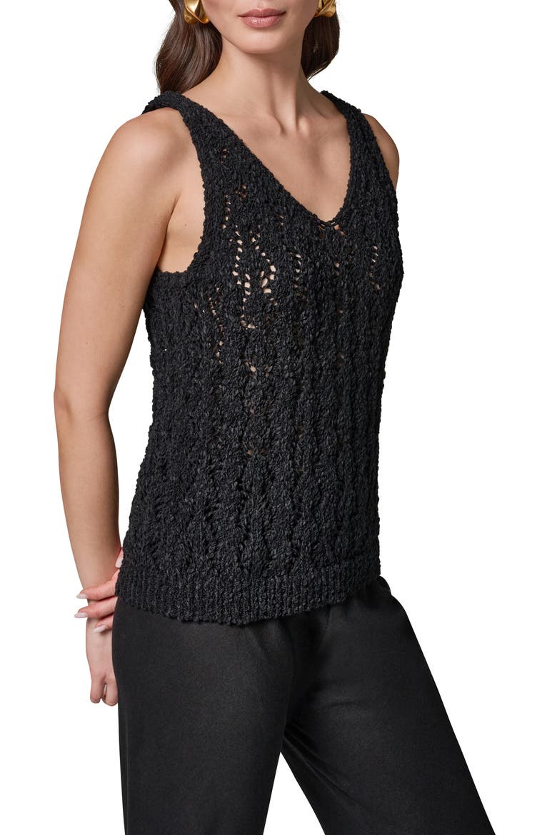 Double V-Neck Open Stitch Sweater Vest, Alternate, color, BLACK