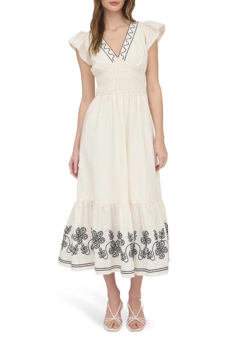 Ruffle Sleeve Midi Dress, Main, color, CREAM