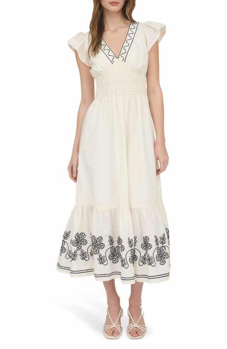 AUGUST SKY Ruffle Sleeve Midi Dress