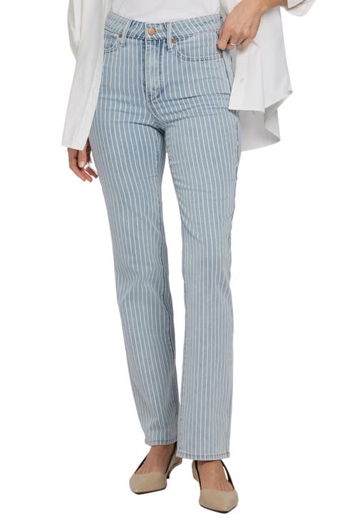 Marilyn Stripe High Waist Straight Leg Jeans (Azure Stripe) (Petite)