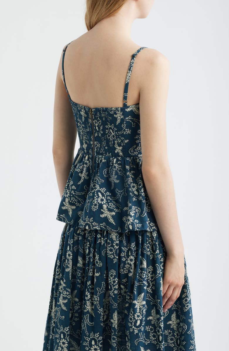 THE GREAT. Verse Peplum Cotton Top, Alternate, color, Indigo Bandana