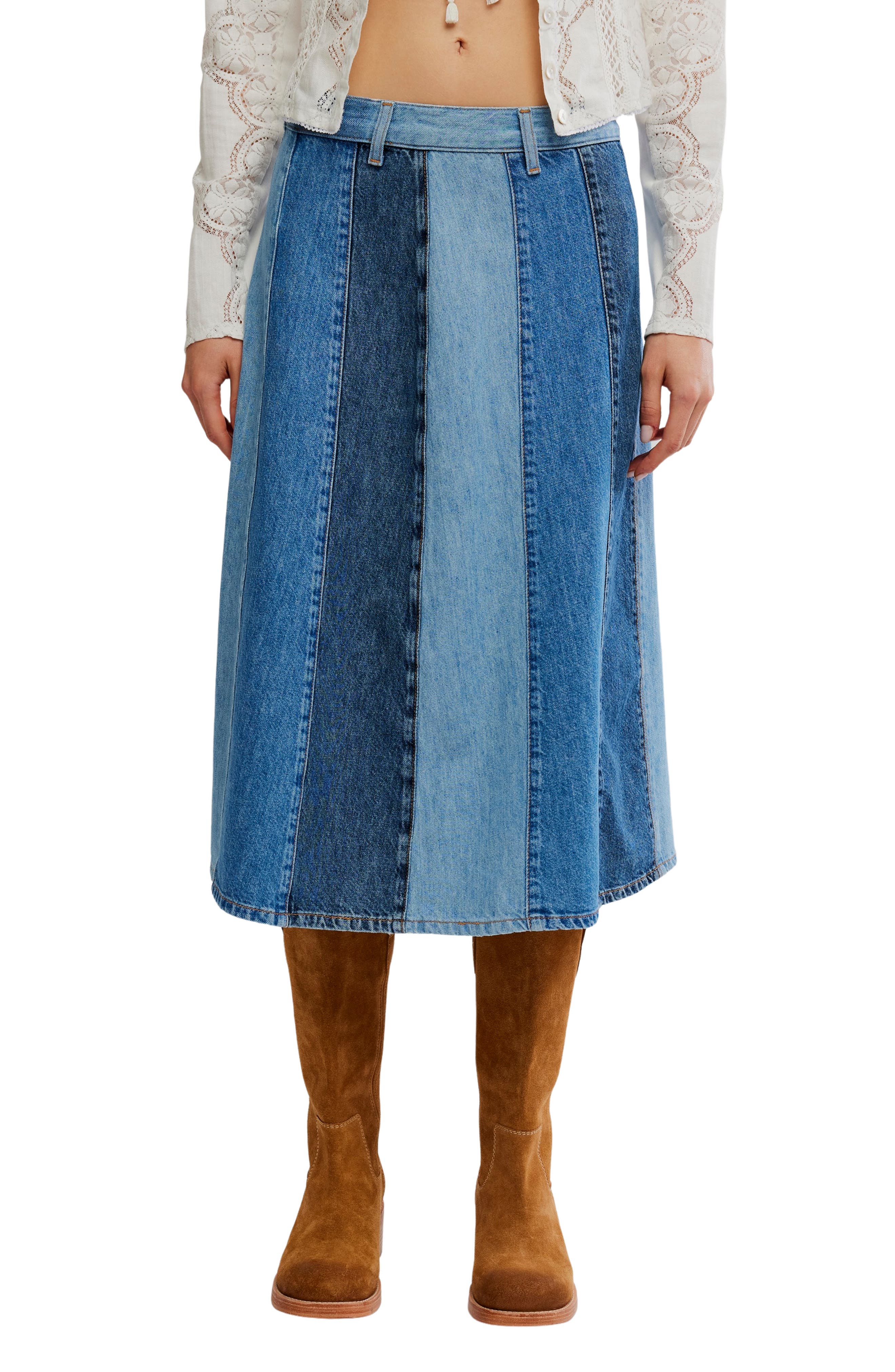 Free People Sunbeam Denim Midi Skirt