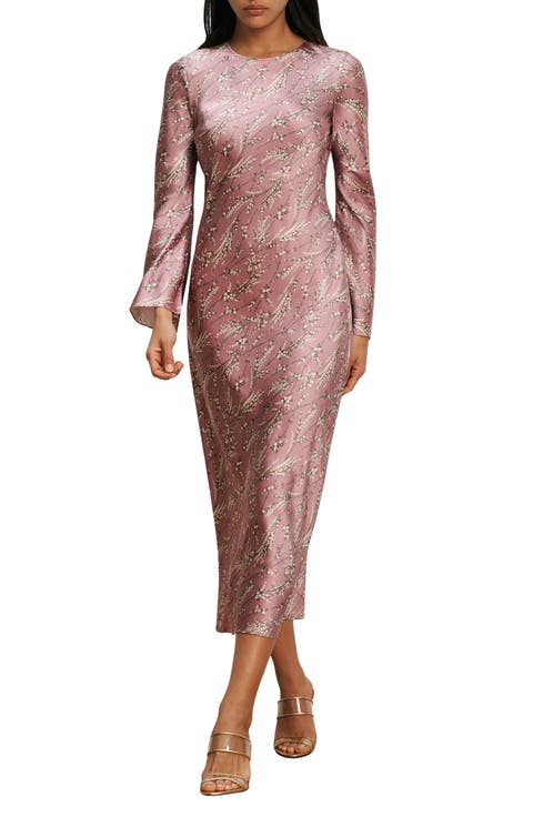 Gemma Floral Long Sleeve Silk Blend Dress
