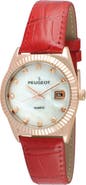 Peugeot Luxury Fluted Bezel Calendar Leather Watch - 36MM