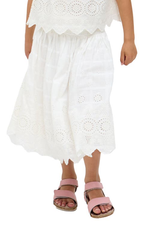 Raffya Kids Rufa Smocked Waist Windowpane Check Skirt In White