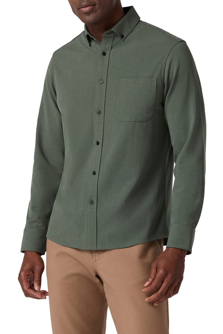 City Flannel Button-Down Shirt, Main, color, OLIVE HEATHER