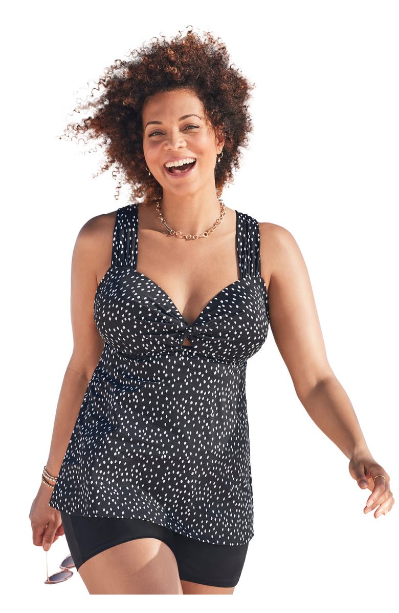 Swimsuits for All Longer Length Twist Front Tankini Top, Main, color, White Speckle