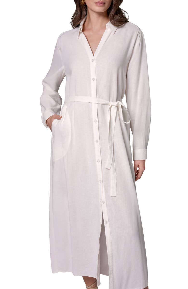 Donna Karan New York Long Sleeve Linen Blend Midi Shirtdress, Alternate, color,