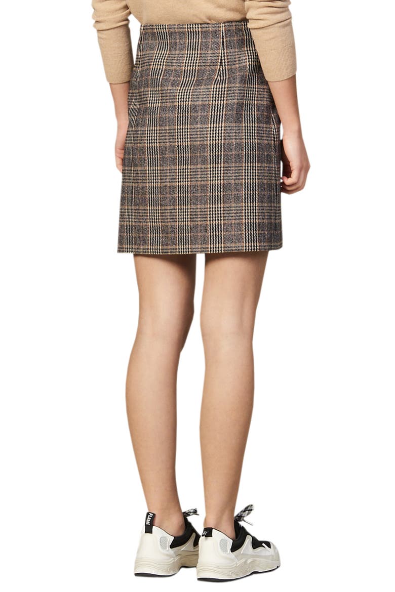 Nona Plaid Side Snap Wool & Cotton Blend Miniskirt, Alternate, color, CAMEL