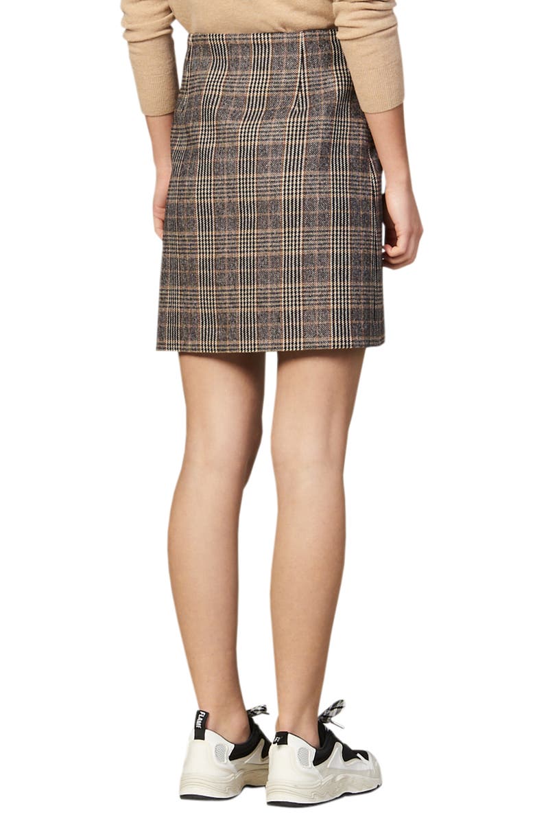 SANDRO Nona Plaid Side Snap Wool & Cotton Blend Miniskirt, Alternate, color, 