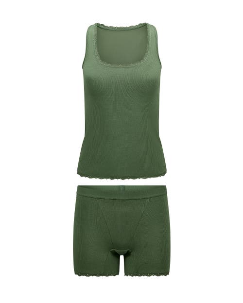 Adore Me Tayler Pajama Tank & Boxer Shorts Set In Green
