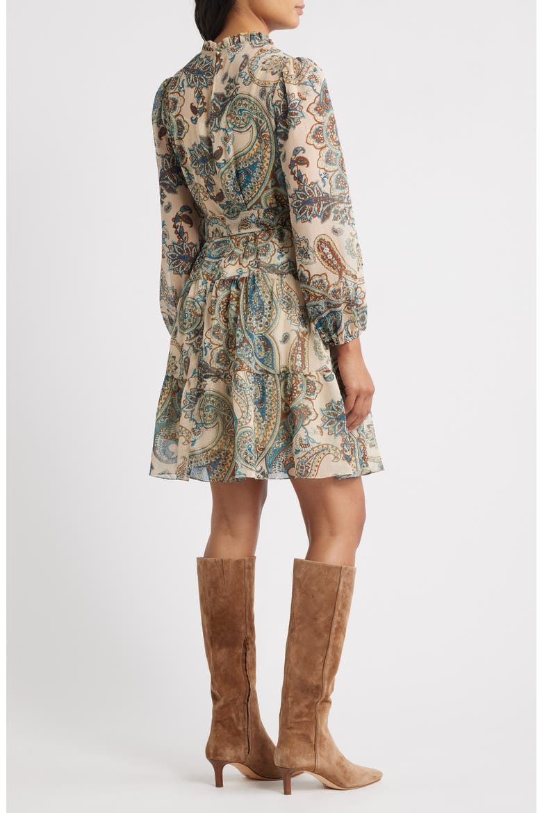 Long Sleeve Babydoll Dress, Alternate, color, TAN MULTI