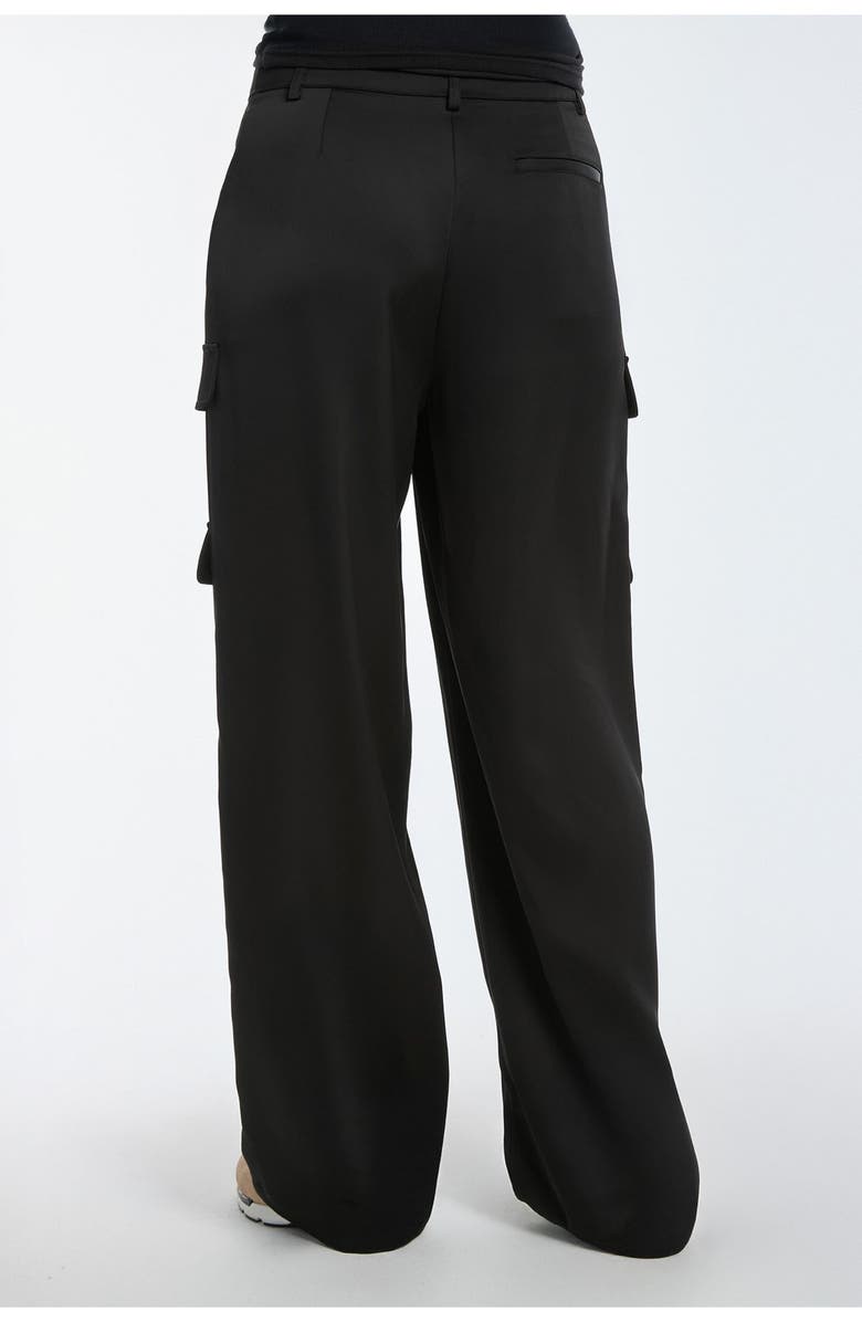 The Noli Shop Milan Satin Cargo Pant, Alternate, color, Black