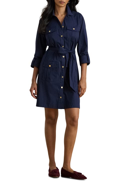 Stretch Cotton Belted Shirtdress